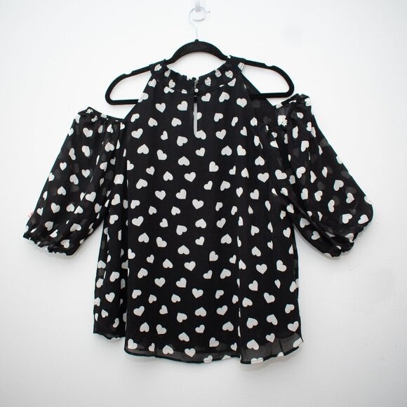 Cato Keyhole Neckline Cold Shoulder 3/4 sleeve Sheer Heart Print Blouse XL - Picture 6 of 8